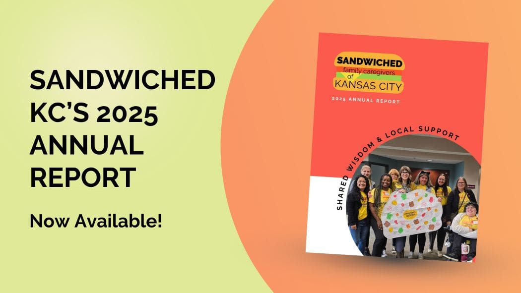 Green banner with the words "Sandwiched KC's 2025 Annual Report Now Available" and an image of the cover of the report on the right inside of an orange circle