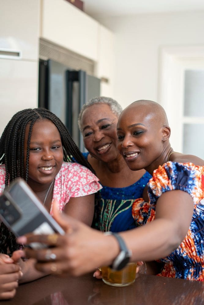 Granddaughter, mother and grandmother taking a selfie
