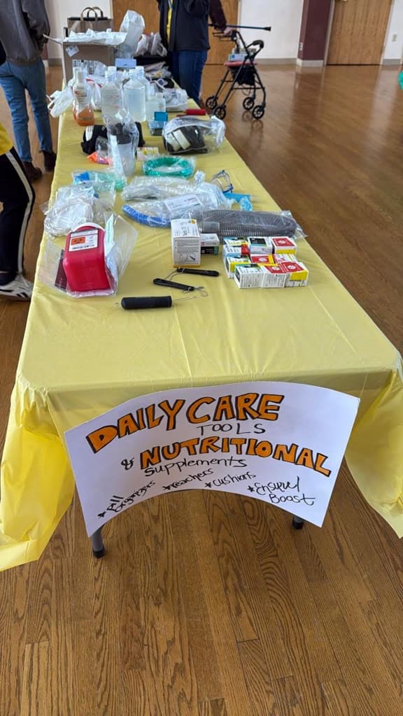 Care items on a table at the swap